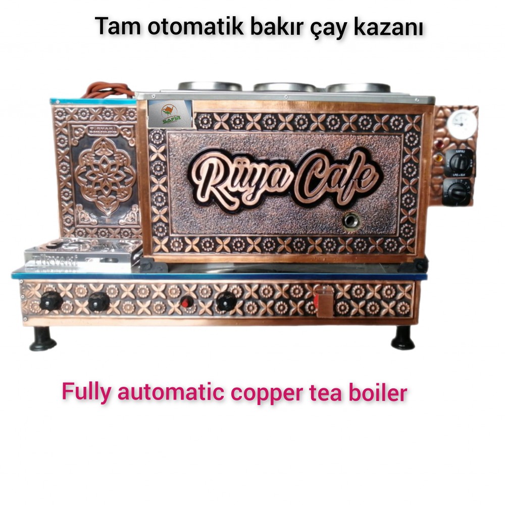 Kişiye Özel Yazılı Veya Logolu Bakır Çay Kazanı Tam Otomatik CE ve GAZMER Açılış Onaylı Gaz Koku Algılama ve Kesme VENTİL Sisitemi Çay Ocağı Kazanı