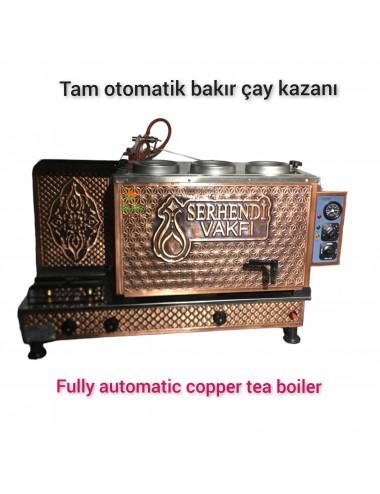 Kişiye Özel 3 Demlikli Tam Otomatik Bakır Çay Kazanı Elektrikli ve Tüplü Logolu Model Süper Kampanya Osmanlı Eskitme Çay Kazanı