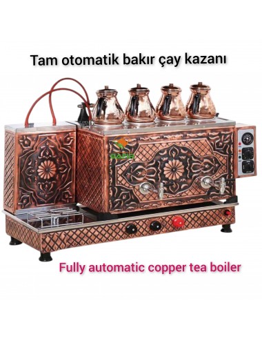 4 Demlikli Doğalgazlı Bakır Çay Kazanı Ocağı CE ve GAZMER Açılış Onaylı Çay Ocağı Kazanı Gaz Emniyet Kilit Sistemli Bakır Çay Semaveri klasik model