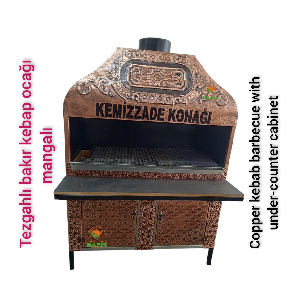 TEZGAHLI BAKIR OCAKBAŞI - KAPALI KASA OCAKBAŞI MANGAL BARBEKÜ IZGARA BBQ GRILL BAKIR KÖFTE OCAĞI  KOMPLE SET - SAFİR OCAKBAŞI