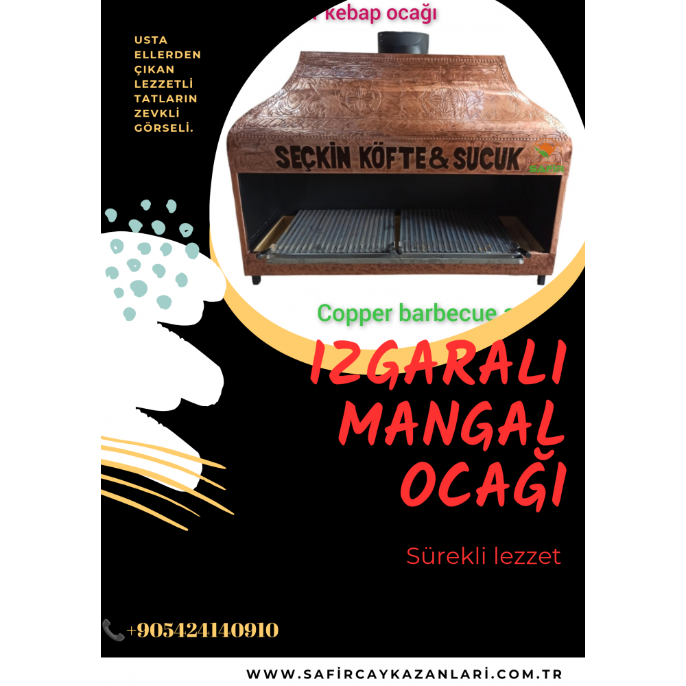 Izgaralı kapalı kasa Ocakbaşı - Mangalbaşı Bakır Köfte Ocağı - Mangal Kebap Ocağı, Mangal davlumbaz ızgara Kapalı Kasa Bakır Ocakbaşı - Safir Kebap Ocağı