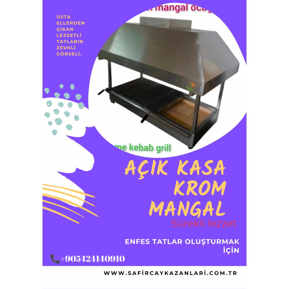 Safir Paslanmaz Krom Ocakbaşı Mangalı Izgara Barbekü – 4 Tarafı Açık Köfte, Balık ve Kebap Ocağı 