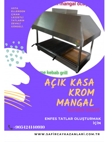 Safir Paslanmaz Krom Ocakbaşı Mangalı Izgara Barbekü – 4 Tarafı Açık Köfte, Balık ve Kebap Ocağı 