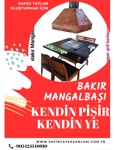 SAFİR BAKIR MANGALBAŞI KENDİN PİŞİR KENDİN YE MANGALI IZGARA MASA MERMER DAVLUMBAZ OCAKBAŞI MANGALI (6-8 KİŞİLİK) TAM SET - PROFİL AYAKLI