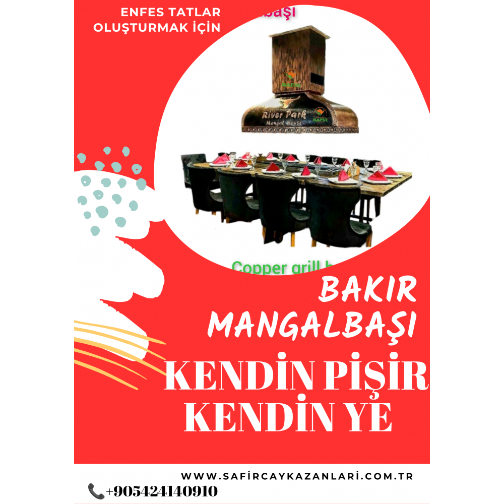 SAFİR BAKIR MANGALBAŞI KENDİN PİŞİR KENDİN YE MANGALI IZGARA BAKIR TEZHALI MASA  MERMER DAVLUMBAZ OCAKBAŞI MANGALI (4 KİŞİLİK) TAM SET – BAKIR TEZGAHLI