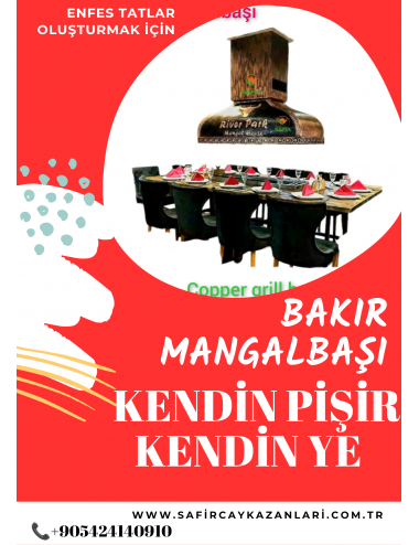 SAFİR BAKIR MANGALBAŞI KENDİN PİŞİR KENDİN YE MANGALI IZGARA BAKIR TEZHALI MASA  MERMER DAVLUMBAZ OCAKBAŞI MANGALI (4 KİŞİLİK) TAM SET – BAKIR TEZGAHLI
