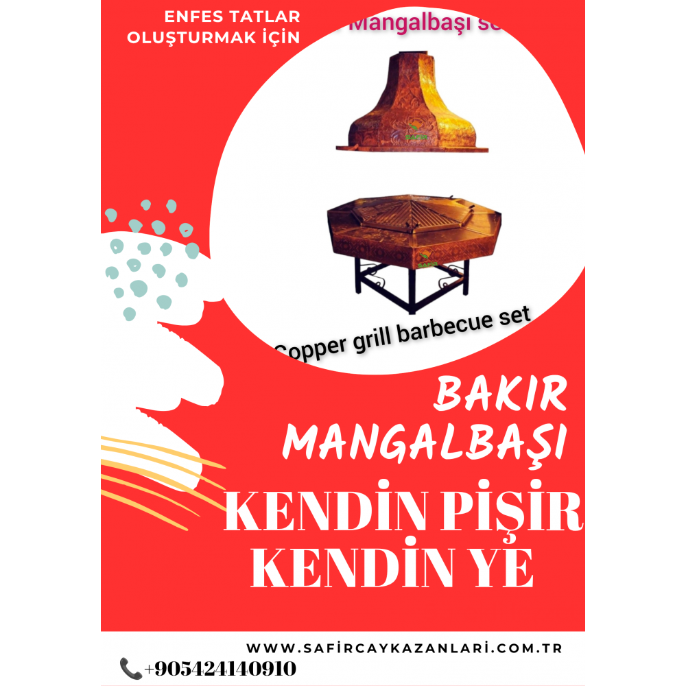 SAFİR SEKİZGEN BAKIR MANGALBAŞI KENDİN PİŞİR KENDİN YE MANGALI IZGARA MASA MERMER DAVLUMBAZ TAM SET OCAKBAŞI 6-8 KİŞİLİK