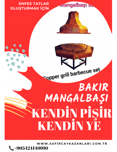 SAFİR SEKİZGEN BAKIR MANGALBAŞI KENDİN PİŞİR KENDİN YE MANGALI IZGARA MASA MERMER DAVLUMBAZ TAM SET OCAKBAŞI 6-8 KİŞİLİK