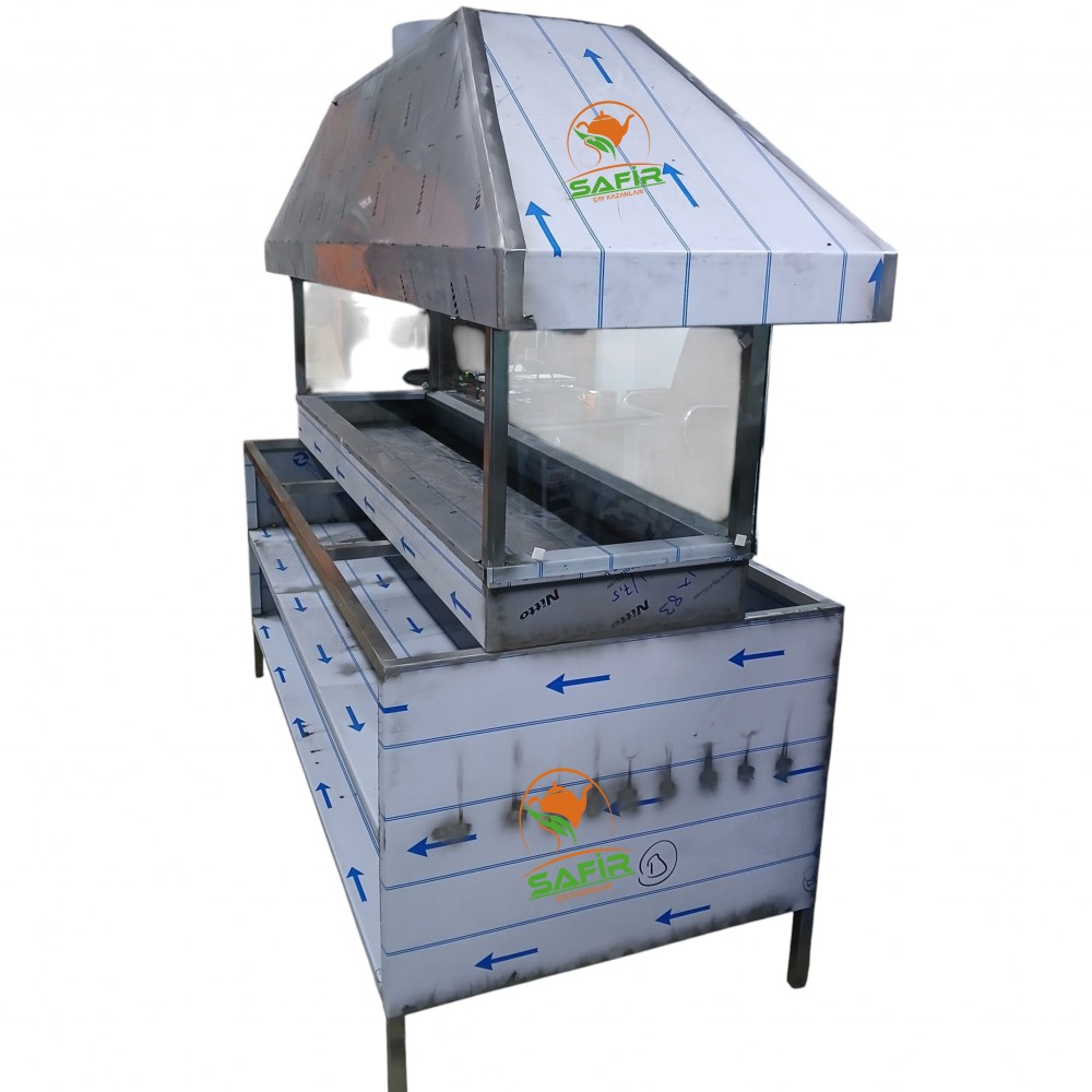 CAMLI KASA TEZGAHLI PASLANMAZ KROM OCAKBAŞI - MANGAL IZGARA BARBEKÜ BBQ SAFİR KEBAP OCAĞI MANGALI