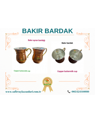 SAFİR BAKIR BARDAK 6LI SET BAKIR AYRAN BARDAĞI SETİ OSMANLI KÜLTÜR SU VE AYRAN BARDAĞI KALAYLI BAKIR BARDAK