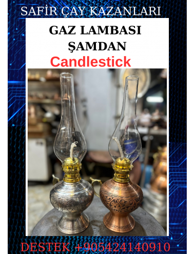 SAFİR BAKIR GAZ LAMBASI BAKIR ŞAMDAN DEKORATİF ANTİK BAKIR OSMANLI GAZ LAMBASI PORTATİF NOSTALJİK GAZ LAMBASI ŞAMDAN BEYAZ KALAYLI