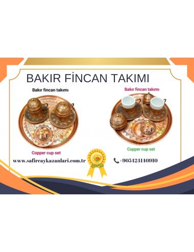 SAFİR BAKIR KAHVE FİNCAN TAKIMI 2 KİŞİLİK BAKIR KAHVE FİNCAN SETİ İĞNELİ MOTİF BAKIR KAHVELİK