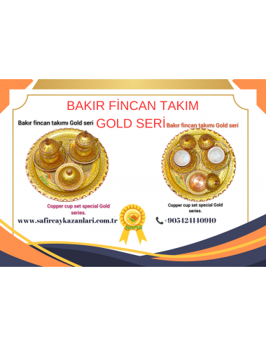 SAFİR GOLD KAHVE FİNCAN TAKIMI 2 KİŞİLİK BAKIR FİNCAN TAKIMI GOLD HİCİVLİ BAKIR KAHVELİK