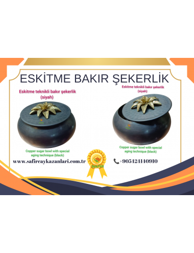 SAFİR ESKİTME MODEL DÖVME BAKIR ŞEKERLİK BAKIR ŞEKERDANLIK BAKIR LOKUMLUK ORTA BOY ŞEKERLİK  ESKİTME SİYAH RENK ŞEKERLİK