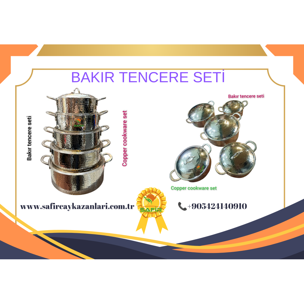 SAFİR BAKIR TENCERE SETİ ÖZEL DÖVME BAKIR BEŞLİ TENCERE TAKIMI 5 FARKLI BOY BEYAZ KALAYLI TENCERE TAKIMI
