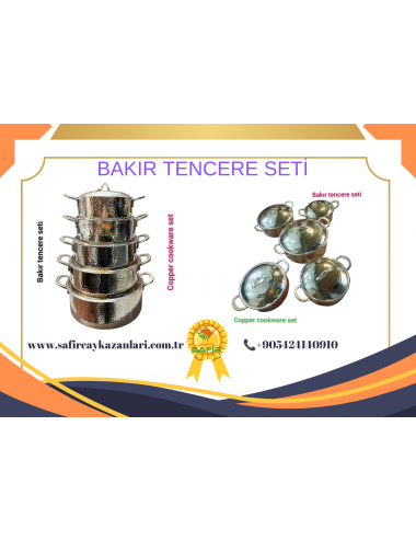 SAFİR BAKIR TENCERE SETİ ÖZEL DÖVME BAKIR BEŞLİ TENCERE TAKIMI 5 FARKLI BOY BEYAZ KALAYLI TENCERE TAKIMI