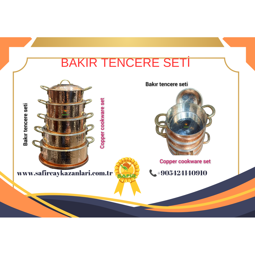 SAFİR BAKIR TENCERE SETİ ÖZEL DÖVME BAKIR BEŞLİ TENCERE TAKIMI SARI KALAYLI 5 FARKLI BOY BAKIR TENCERE TAKIMI 