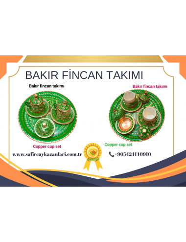 SAFİR YEŞİL BAKIR KAHVE FİNCAN TAKIMI 2 KİŞİLİK BAKIR KAHVE FİNCAN SETİ YEŞİL HİCİVLİ BAKIR KAHVELİK.