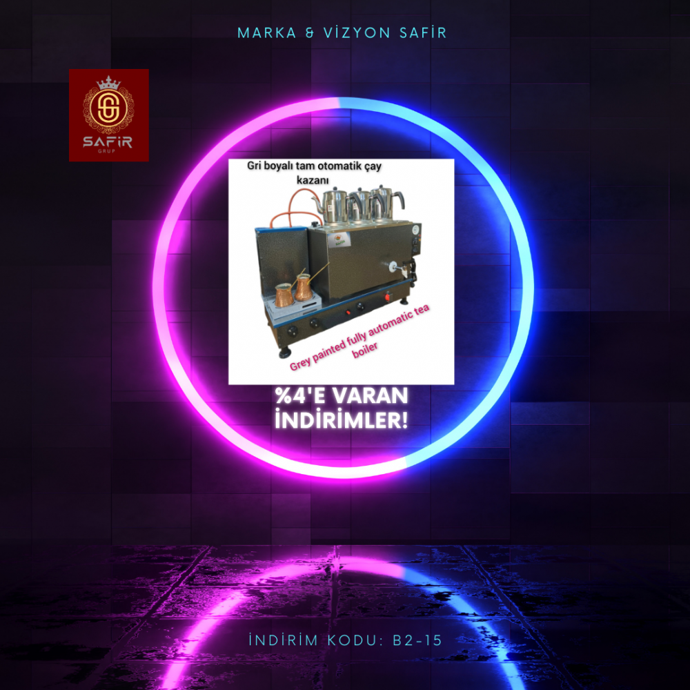 3 Demlikli Tam Otomatik Gümüş Gri Çay Kazanı Elektrikli ve Tüplü Gümüş Gri Model Süper Kampanya