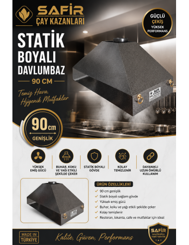 SAFİR GRİ STATİK BOYALI DAVLUMBAZ 90 CM EBATLI SAFİR DAVLUMBAZ 3 GÖZLÜ ÇAY KAZANI İÇİN DAVLUMBAZ