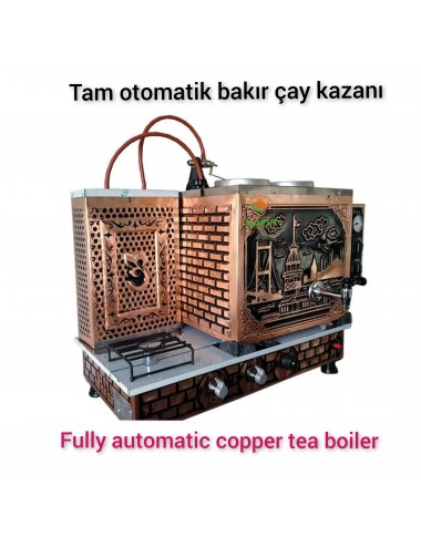 2 Demlikli Tam Otomatik Bakır Çay Kazanı Elektrikli ve Doğalgazlı Ce ve Gazmer Açılış Onaylı Gaz Koku Algılama kesme Sistemli Ventilli Boğaziçi Model Süper Kampanya Osmanlı Eskitme Çay Kazanı