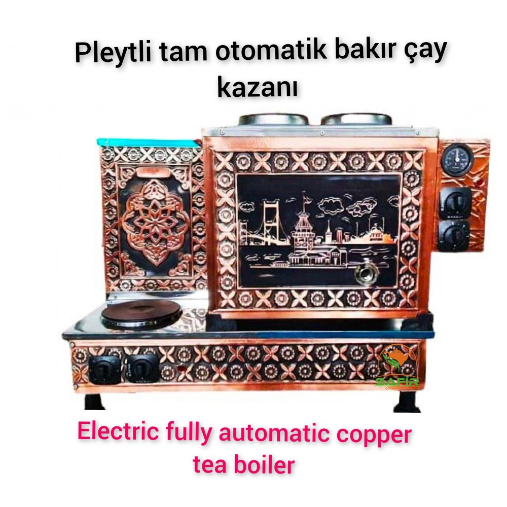 2 Demlikli Tam Otomatik Bakır Çay Kazanı Elektrikli Pleytli İstanbul Boğaziçi Model Süper Kampanya Osmanlı Eskitme Çay Kazanı