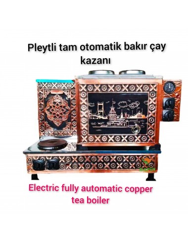 2 Demlikli Tam Otomatik Bakır Çay Kazanı Elektrikli Pleytli İstanbul Boğaziçi Model Süper Kampanya Osmanlı Eskitme Çay Kazanı