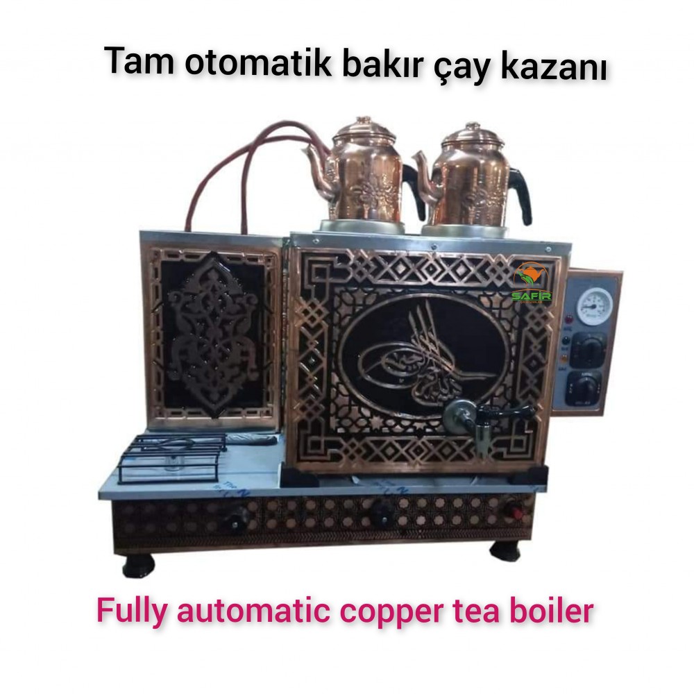 2 Demlikli Bakır Tam Otomatik Çay Kazanı Elektrikli ve Tüplü Osmanlı Tuğra Model Ets Sistemli Çay Semaveri