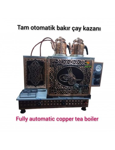 2 Demlikli Bakır Tam Otomatik Çay Kazanı Elektrikli ve Tüplü Osmanlı Tuğra Model Ets Sistemli Çay Semaveri