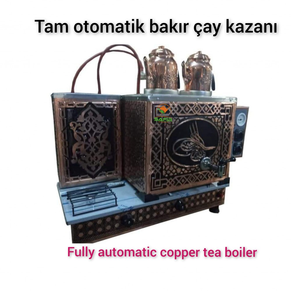 2 Demlikli Tam Otomatik Bakır Çay Kazanı Elektrikli Pleytli Tuğra Model Süper Kampanya Osmanlı Eskitme Çay Kazanı
