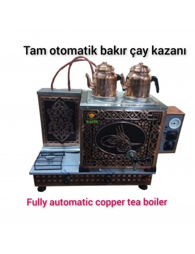2 Demlikli Tam Otomatik Bakır Çay Kazanı Elektrikli ve Doğalgazlı CE Belgeli GAZMER onay sertifikalı Gaz Emniyet kilit Sistemli Tuğra Model Süper Kampanya Osmanlı Eskitme Çay Kazanı