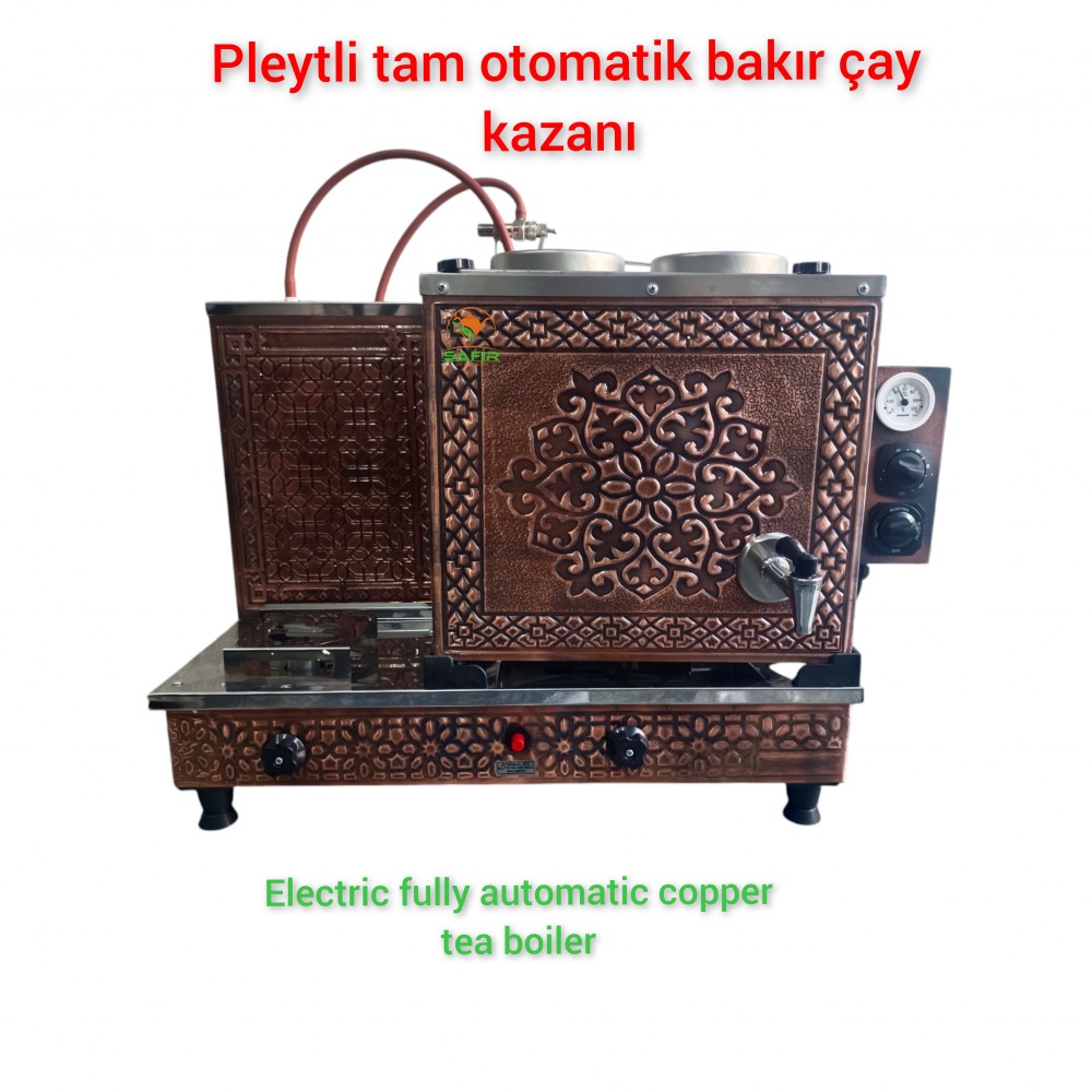 2 Demlikli Bakır Tam Otomatik Çay Kazanı Elektrikli ve tüplü Ets sistemli Safir Model