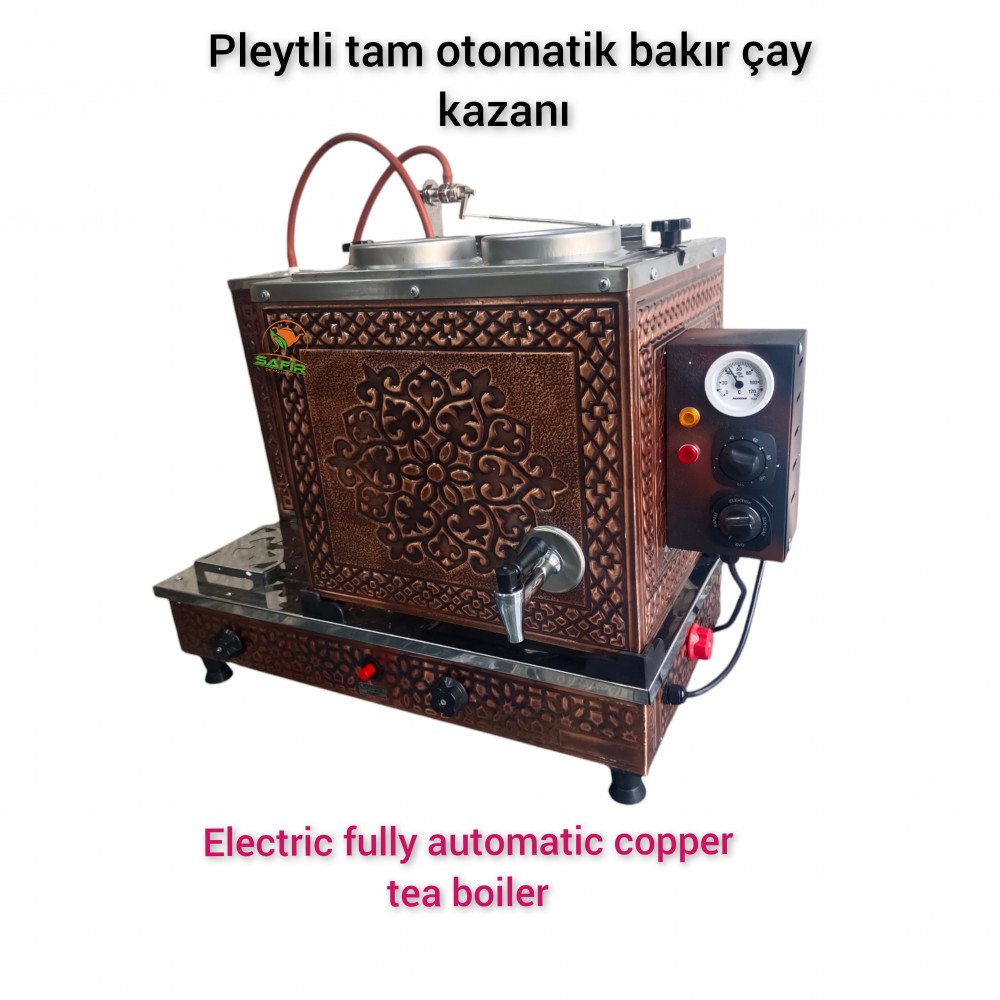 2 demlikli bakır tam otomatik çay kazanı ventil sistemli Dijital çakmaklı RElektrik + Doğalgazlı Ce Belgeli GAZMER açılış Onaylı Ets Sistemli Safir Model