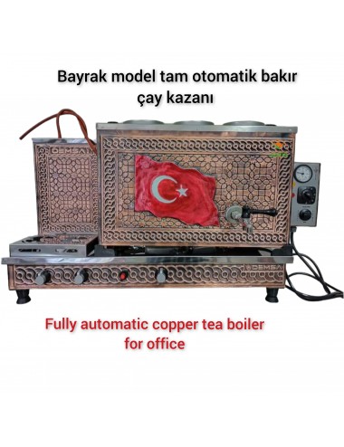 3 Demlikli Tam Otomatik Bakır Çay Kazanı Elektrikli ve Tüplü Bayrak Model Süper Kampanya Osmanlı Eskitme Çay Kazanı