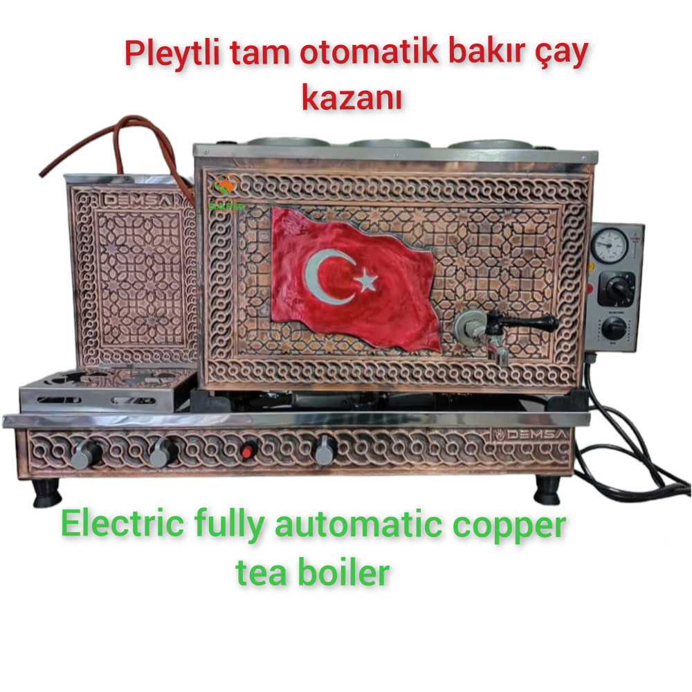 3 Demlikli Tam Otomatik Bakır Çay Kazanı Elektrikli Pleytli Bayrak Model Süper Kampanya Osmanlı Eskitme Çay Kazanı