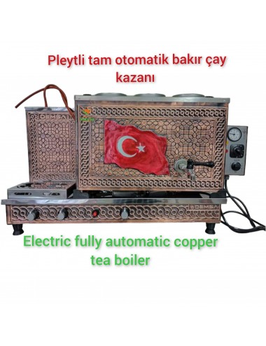 3 Demlikli Tam Otomatik Bakır Çay Kazanı Elektrikli Pleytli Bayrak Model Süper Kampanya Osmanlı Eskitme Çay Kazanı