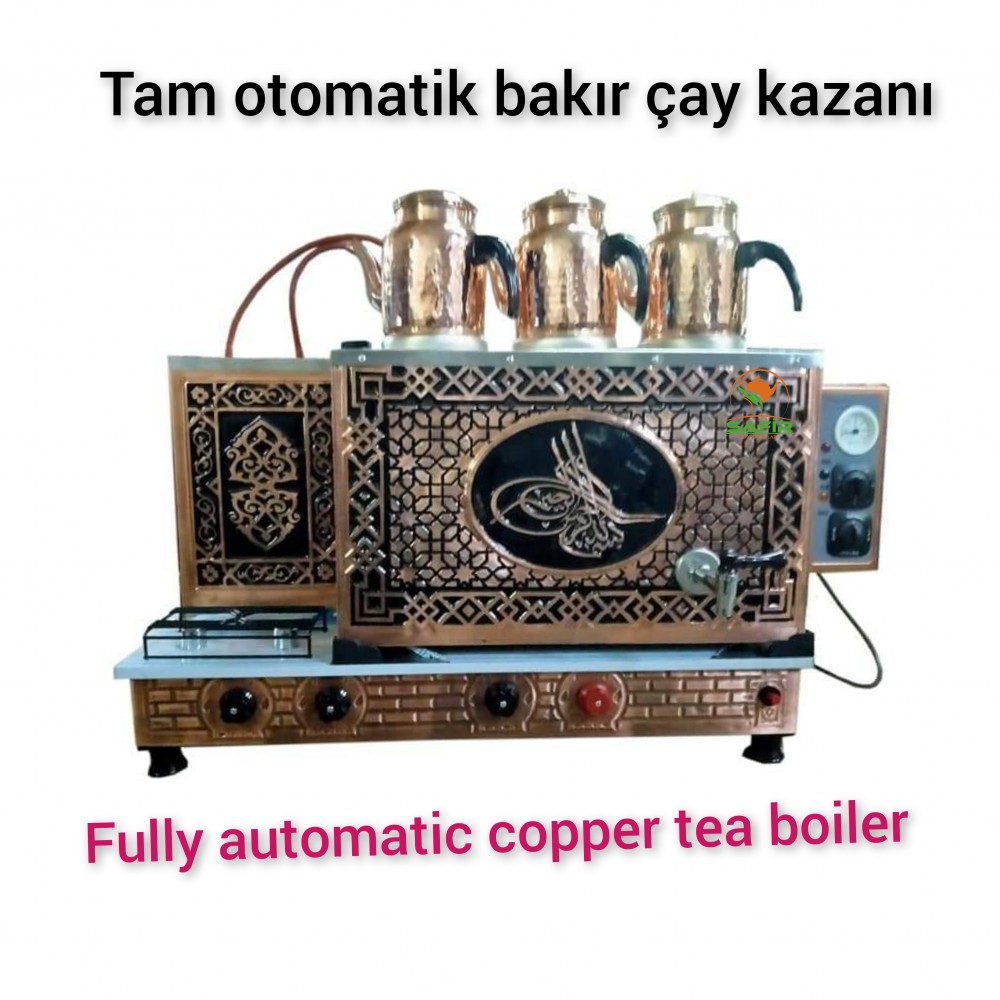 3 Demlikli Tam Otomatik Bakır Çay Kazanı Elektrikli ve Tüplü Tuğra Model Süper Kampanya Osmanlı Eskitme Çay Kazanı