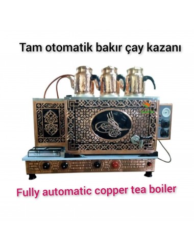 3 Demlikli Tam Otomatik Bakır Çay Kazanı Elektrikli ve Tüplü Tuğra Model Süper Kampanya Osmanlı Eskitme Çay Kazanı