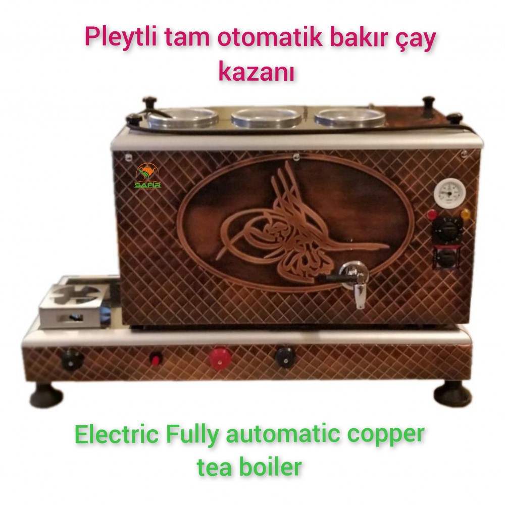 3 Demlikli Tam Otomatik Bakır Çay Kazanı Elektrikli Pleytli Tuğra Model Süper Kampanya Osmanlı Eskitme Çay Kazanı