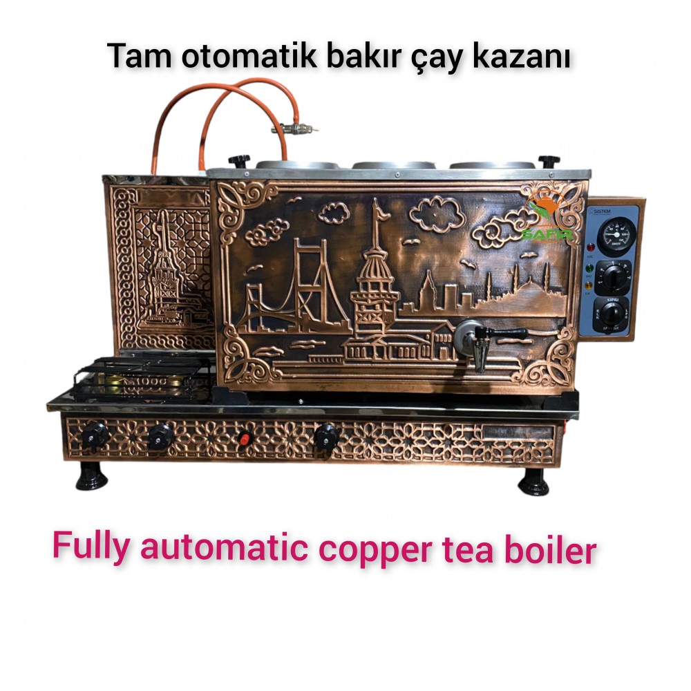 3 Demlikli Tam Otomatik Bakır Çay Kazanı Elektrikli ve Tüplü Boğaziçi Model Süper Kampanya Osmanlı Eskitme Çay Kazanı
