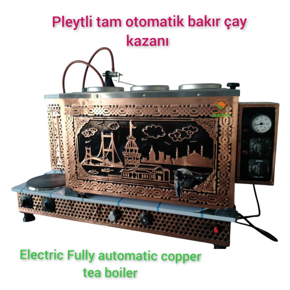 3 Demlikli Tam Otomatik Bakır Çay Kazanı Elektrikli Pleytli Boğaziçi Model Süper Kampanya Osmanlı Eskitme Çay Kazanı