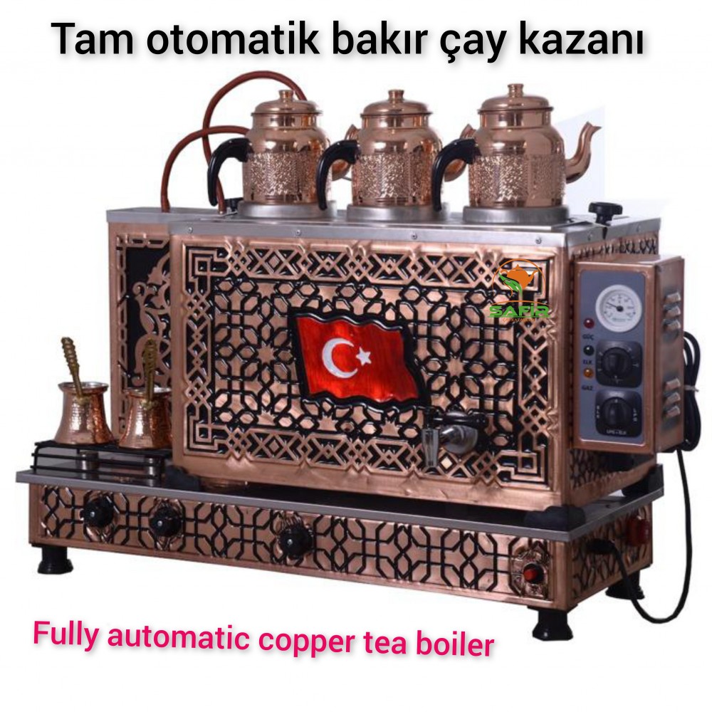 3 Demlikli Doğalgazlı Bakır Çay Kazanı Ocağı CE ve GAZMER Açılış Onaylı Çay Ocağı Kazanı Gaz Emniyet Kilit Sistemli Bakır Çay Semaveri