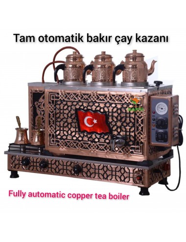 3 Demlikli Doğalgazlı Bakır Çay Kazanı Ocağı CE ve GAZMER Açılış Onaylı Çay Ocağı Kazanı Gaz Emniyet Kilit Sistemli Bakır Çay Semaveri