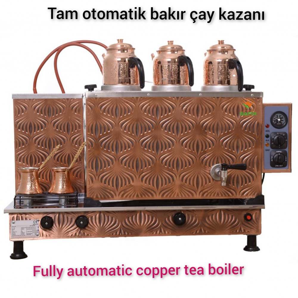 3 Demlikli Tam Otomatik Bakır Çay Kazanı Elektrikli ve Tüplü Safir Model Süper Kampanya Osmanlı Eskitme Çay Kazanı