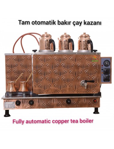 3 Demlikli Tam Otomatik Bakır Çay Kazanı Elektrikli ve Tüplü Safir Model Süper Kampanya Osmanlı Eskitme Çay Kazanı