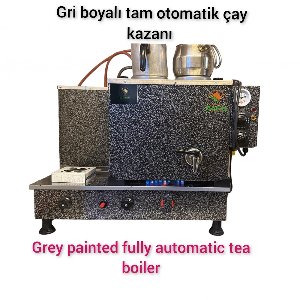 2 Demlikli Gümüş Gri çay ocağı  Ventilli ( Gaz Koku Algılama ve Kesme Sistemli) Gümüş Gri Çay Kazanı Elektrik + Doğalgazlı Gri  Çay Semaveri