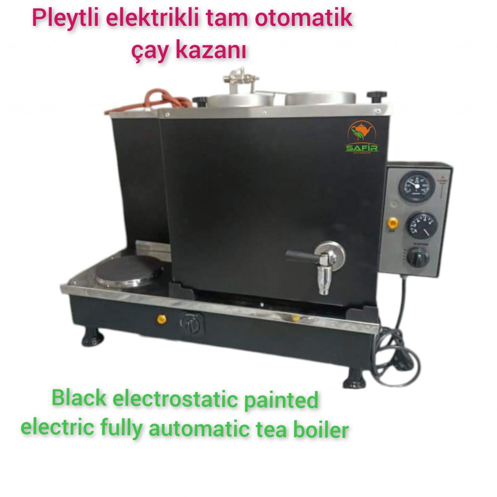 2 Demlikli Tam Otomatik Kromat Siyah Boyalı Çay Kazanı Elektrikli Pleytli Siyah Model Süper Kampanya