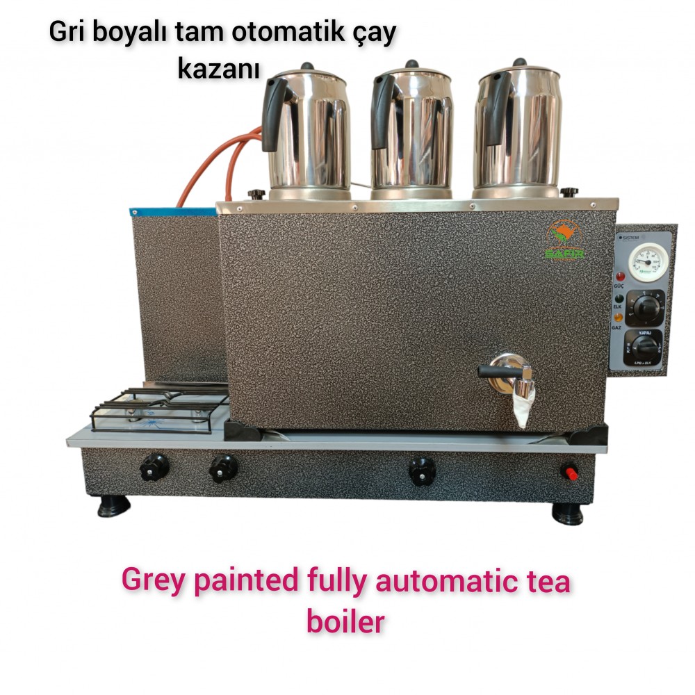 3 Demlikli Tam Otomatik Gümüş Gri Çay Kazanı Elektrikli ve Tüplü Gümüş Gri Model Süper Kampanya