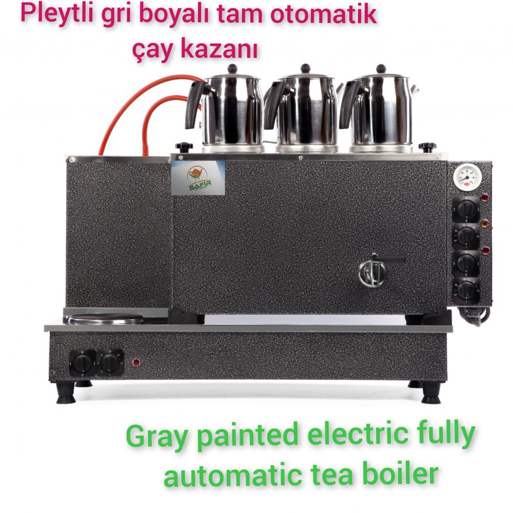3 Demlikli Tam Otomatik Gümüş Gri Boyalı Çay Kazanı Elektrikli Pleytli Gri Model Süper Kampanya