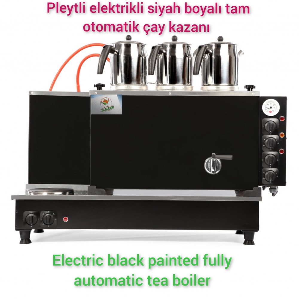 3 Demlikli Tam Otomatik Kromat Siyah Boyalı Çay Kazanı Elektrikli Pleytli Siyah Model Süper Kampanya